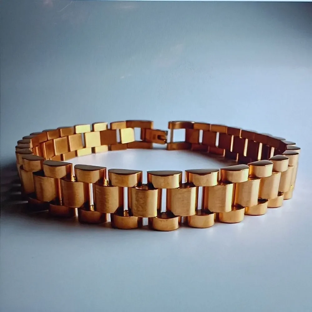 NEW Stainless Steel Band Bracelet Goldtone 7